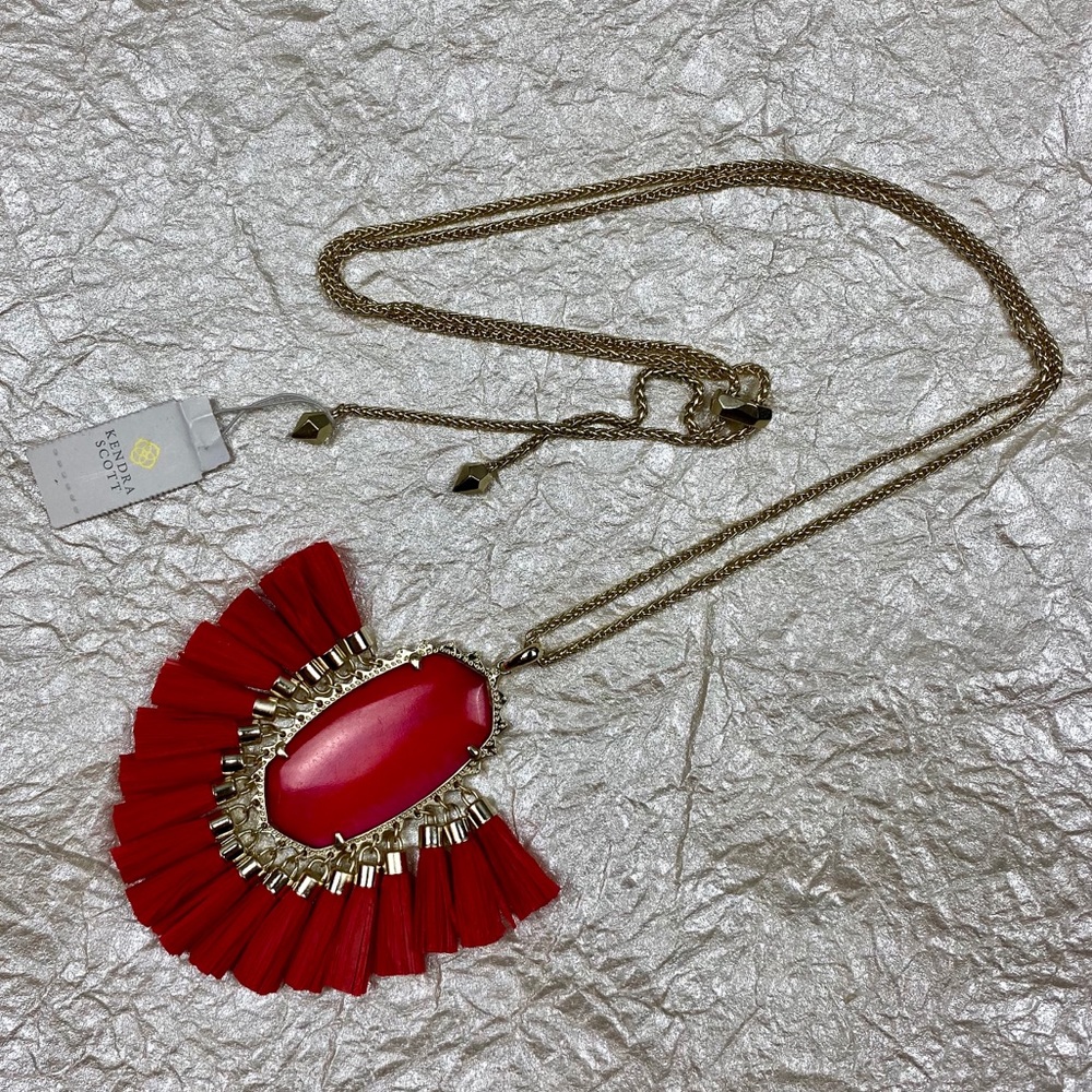 Kendra Scott Betsy Tassel Necklace Red & Gold NEW - Picture 2 of 8